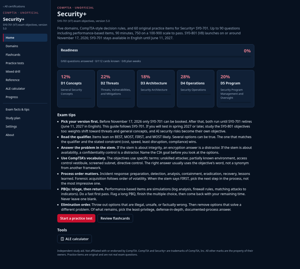 CertDesk Security+ SY0-701 study desk
